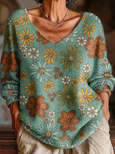 Women's Vintage Floral Painting Art Print Casual Pullover Sweater